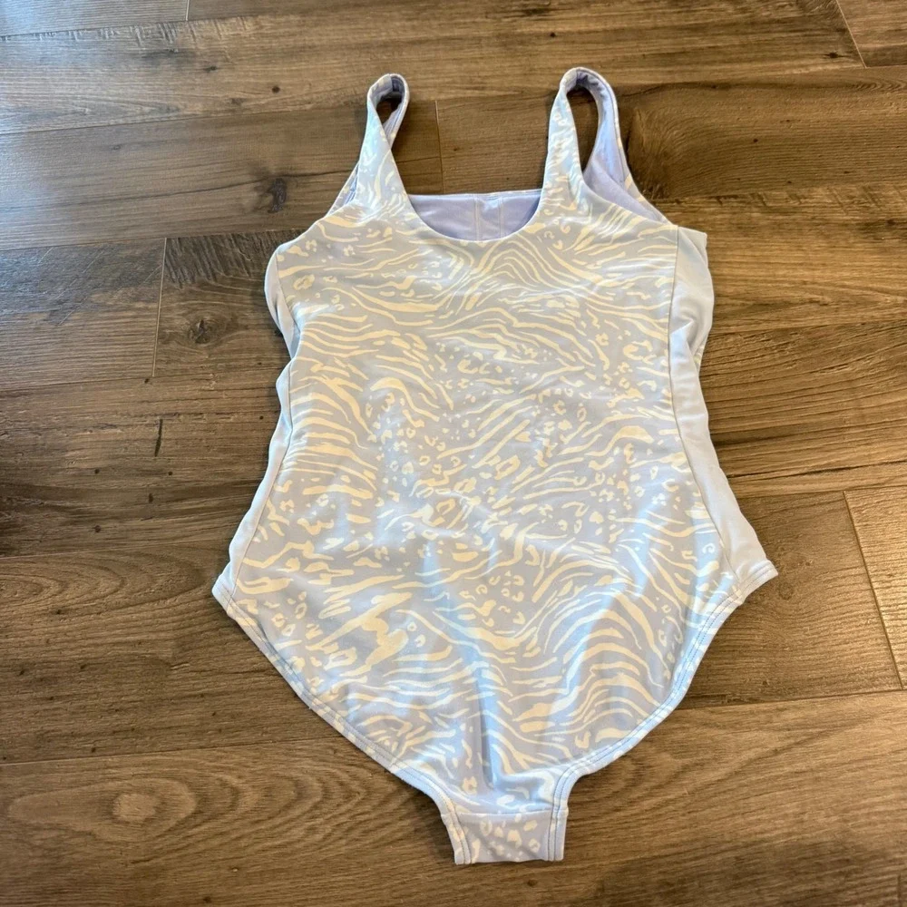 Athleta Girl Vitamin Sea One Piece Swimsuit Blue Zebra Print XL 14